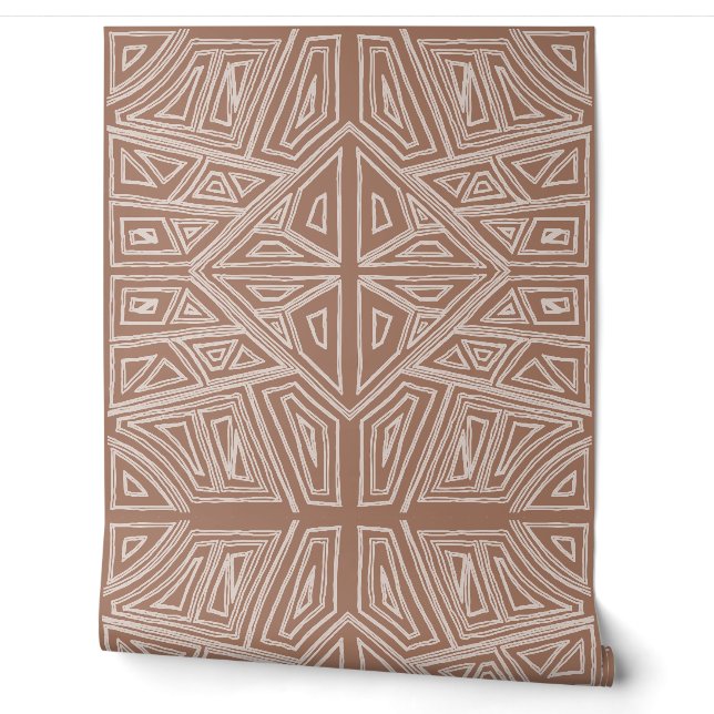 Papier Peint Lignes Gras - Carreau Symétrique - Mocha et Beige (Déroulement)