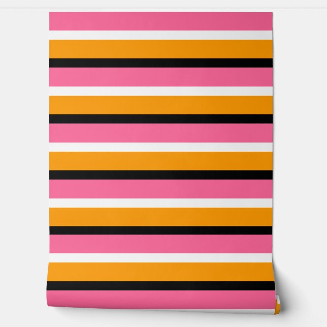 Papier Peint Lignes horizontales en bandes orange rose (Déroulement)