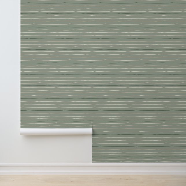 Papier Peint Lignes Vert Sage Abstrait (Application)