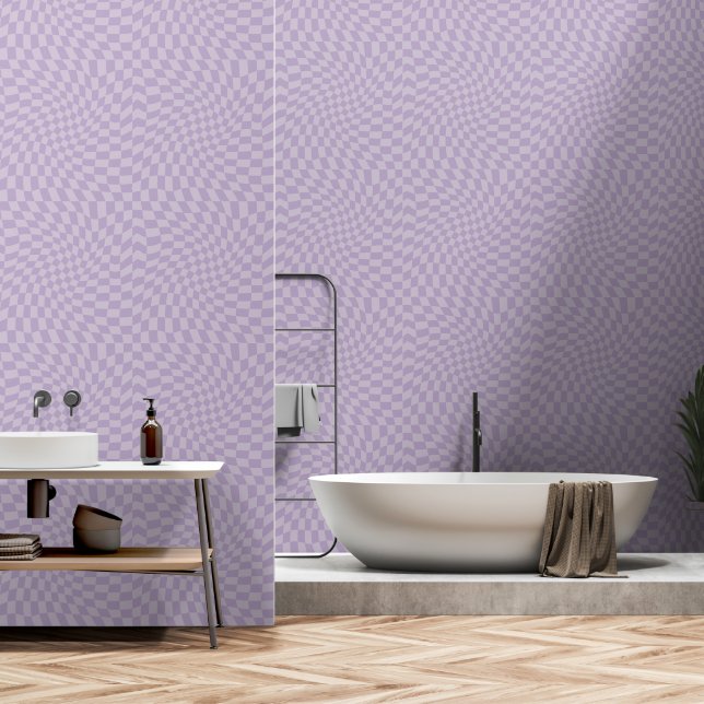 Papier Peint Lilac Purple Twisted Checkerboard (Salle de bain)