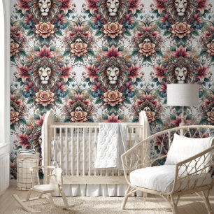 Papier Peint Lion de Bohême et Majesté Florale