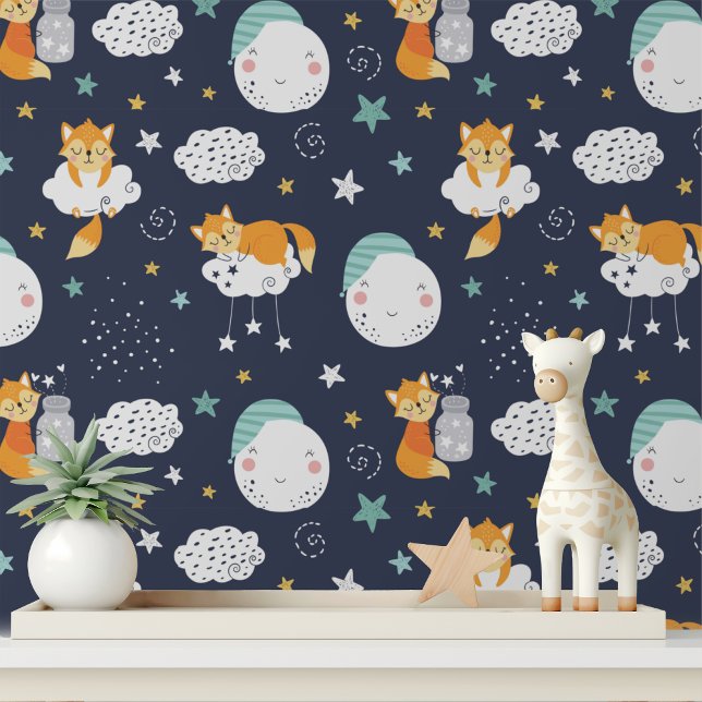 Papier Peint Little Fox Cute Moon Stars Enfants Motif (Créateur téléchargé)