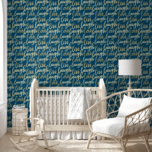 Papier Peint Live Laugh Love Faux Gold Letting Motif