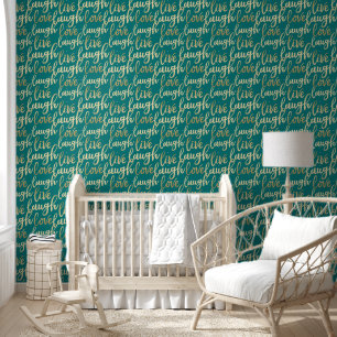 Papier Peint Live Laugh Love Faux Gold Letting Motif