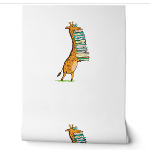 Papier Peint Livre drôle Lecture Giraffe I Love My Library