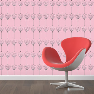 Papier Peint Love Doodles: Pink & Grey Hearts Peel and Stick