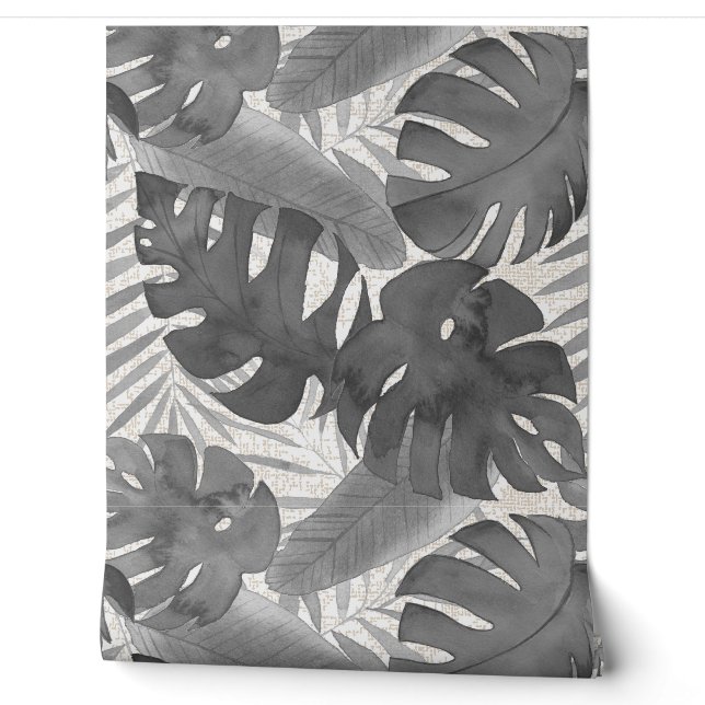 Papier Peint Luana Aquarelle Feuilles tropicaux - Neutre (Déroulement)