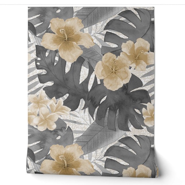 Papier Peint Luana Aquarelle Tropical Floral - Neutral (Déroulement)
