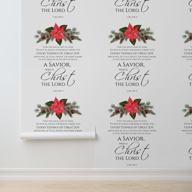 Papier Peint Luc 2:10-11 Écriture de Noël Poinsettia (Application)