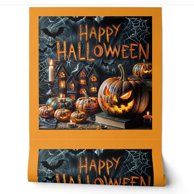 Papier Peint Luminosité Citrouille éffrayante - Décor Halloween (Déroulement)