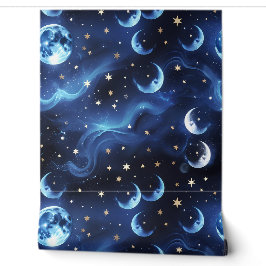 Papier peint - Lune céleste bleu saphir
