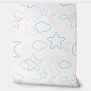 Papier Peint Lune, étoiles et nuages