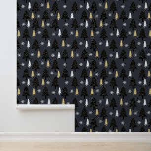 Papier Peint Luxe Black Gold Moderne Arbre de Noël Motif