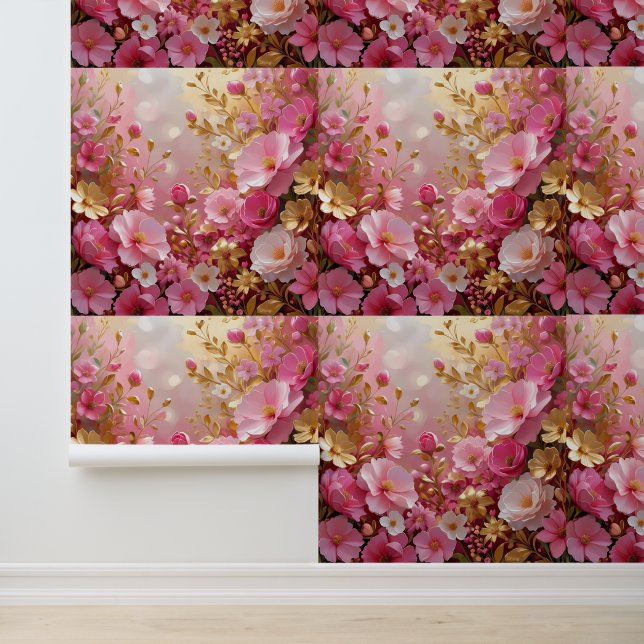 Papier Peint Luxe rose et or auto-adhésif (Application)
