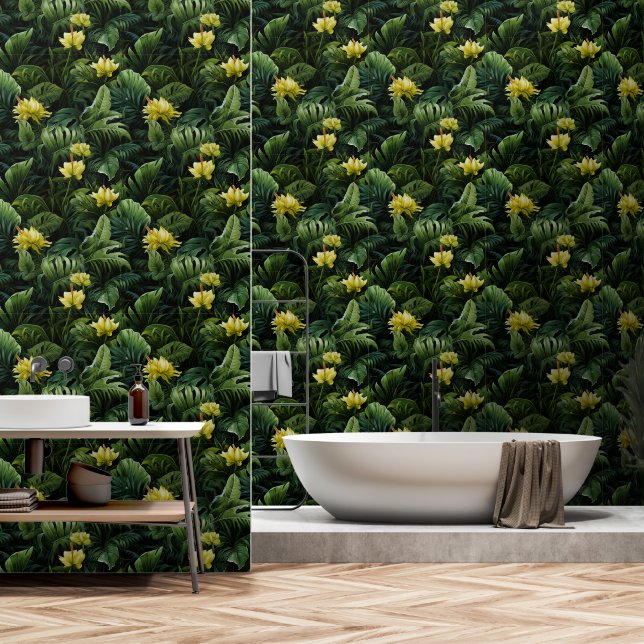 Papier Peint Luxueux Feuilles tropicaux Dark Green (Salle de bain)