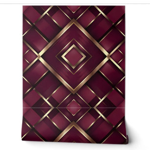 Papier Peint Luxueux Motif géométrique Bourgogne et or