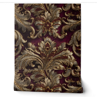 Papier Peint Luxury Vintage French Baroque Burgundy Gold Floral
