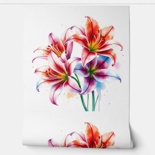 Papier Peint Lys d'aquarelle délicats avec fond blanc