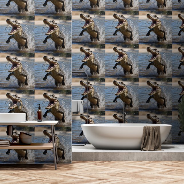 Papier Peint Mâchoires effrayantes : Crocodile australien sauta (Salle de bain)