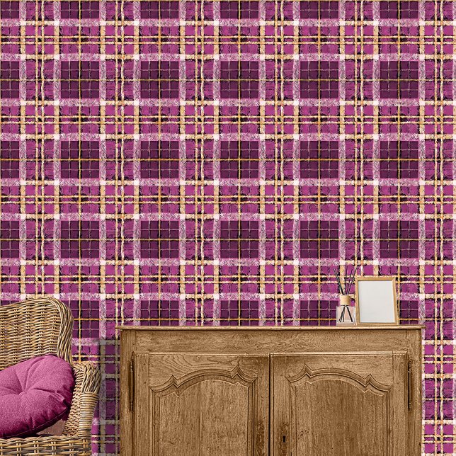 Papier Peint Magenta Gold Plaid Motif#7 ID1009 (Créateur téléchargé)