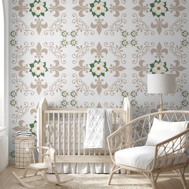 Papier Peint Magnolias et Fleur de Lis Motif (Enfants)