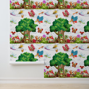 Papier Peint Maisonnette Enfants Insectes Mignon de la Forêt &
