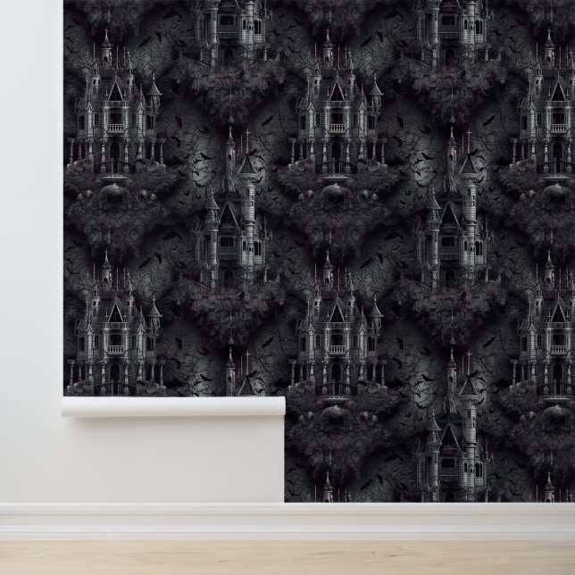 Papier Peint Maisons et chauves-souris gothiques Haunween (Application)