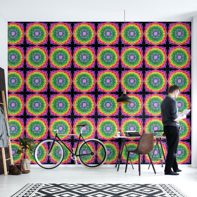 Papier Peint Mandala arc-en-ciel dessiné à la main (Salon)