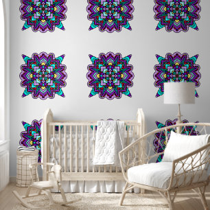 Papier Peint Mandala bleu et violet dessiné à la main