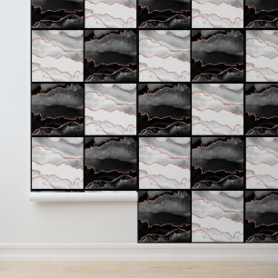 Papier Peint Marbre Agate Damier Noir et Blanc 