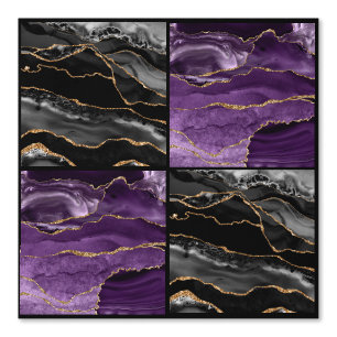 Papier Peint Marbre Agate Damier Noir et Violet