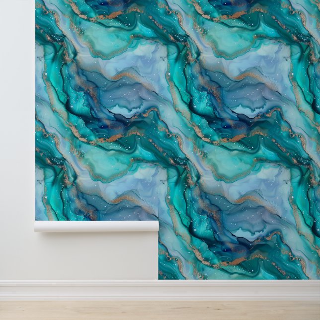 Papier Peint Marbre bleu Aqua Abstrait (Application)