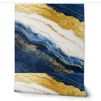 Papier Peint Marbre bleu marine de luxe et feuille d'or