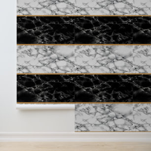 Papier Peint Marbre noir blanc avec ligne or