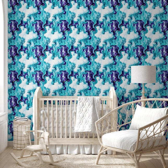 Papier Peint Marbre turquoise, Turquoise et violet (Enfants)