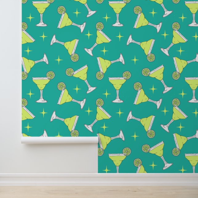 Papier Peint Margarita Cocktails Motifs Retro Bleu (Application)