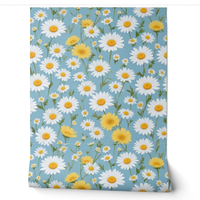 Papier Peint Marguerites d'or et de blanc dansant sur une tourt (Déroulement)
