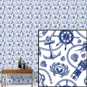 Papier Peint Marine Blue Nautique Design sur blanc