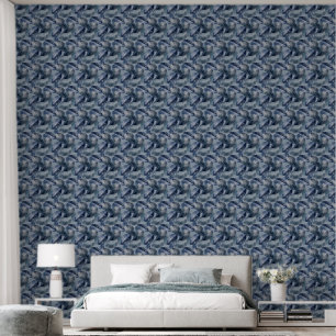 Papier Peint Marine et feuilles bleues pâles