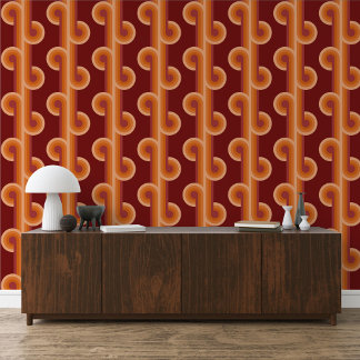 Papier Peint Maroon foncé orange Cercles rouges Waves Lignes Mo