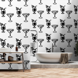 Papier Peint Martini et cocktails Black and White Modern Drink