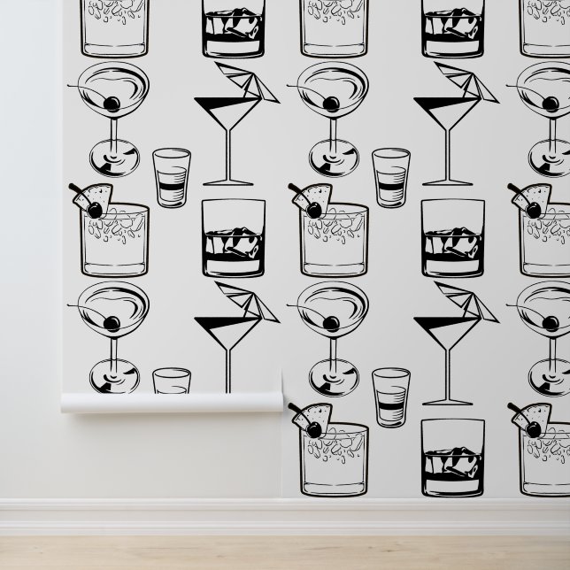 Papier Peint Martini et cocktails Black and White Modern Drink (Application)