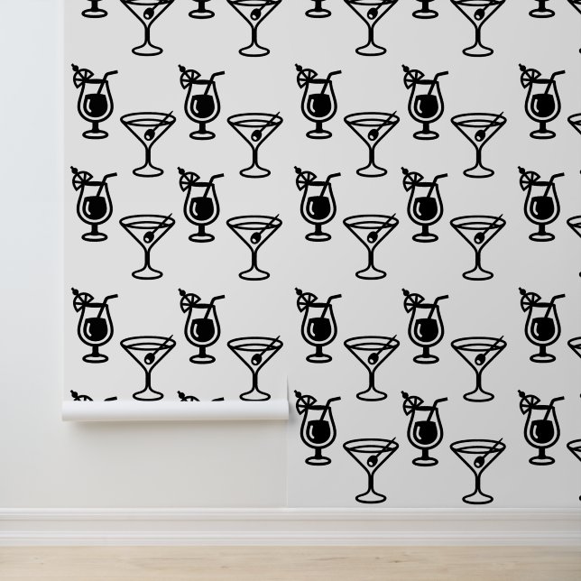 Papier Peint Martini et cocktails Black and White Modern Drink (Application)