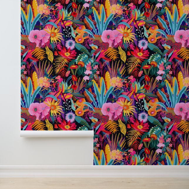 Papier Peint Maximalisme de la jungle tropicale florale (Application)
