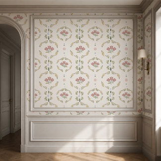 Papier Peint Médaillon Floral Blush Folk