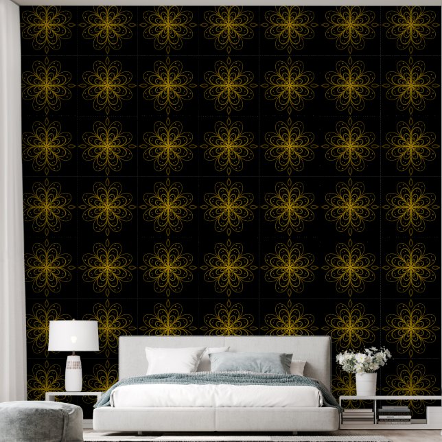 Papier Peint Metallic flower tile gray background (Chambre à coucher)