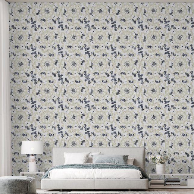 Papier Peint Métallurgique Blanc Bleu Abstrait Géométrique (Chambre à coucher)