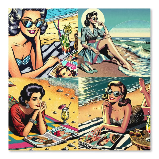 Papier Peint Mi-siècle 1950 Rétro Ladies at the Beach (Recto)