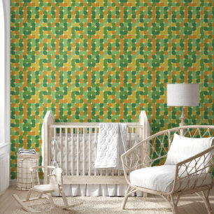 Papier Peint Mi-siècle Abstrait vert orange jaune
