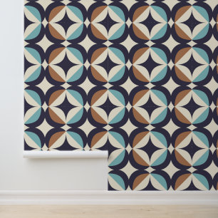 Papier Peint Mi-siècle moderne Brown et Motif Turquoise
